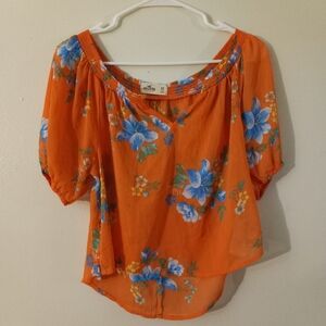 Hollister Floral Peach Blouse sz XS